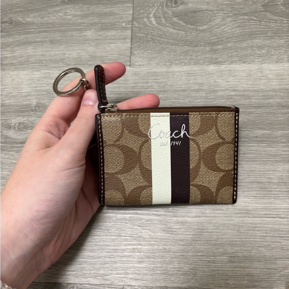 Coach Brown and White Card Wallet